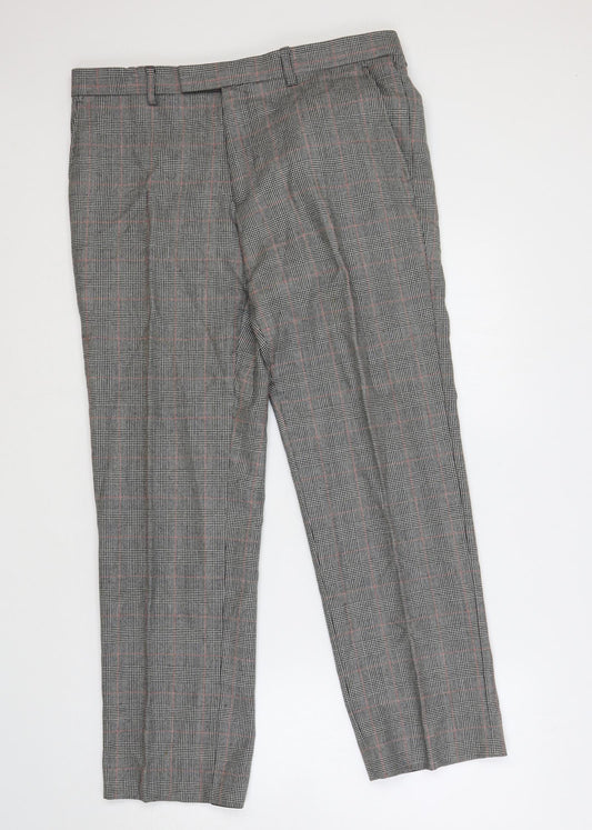 Savoy Taylors Mens Grey Plaid Wool Dress Pants Trousers Size 34 in L28 in Regular Zip