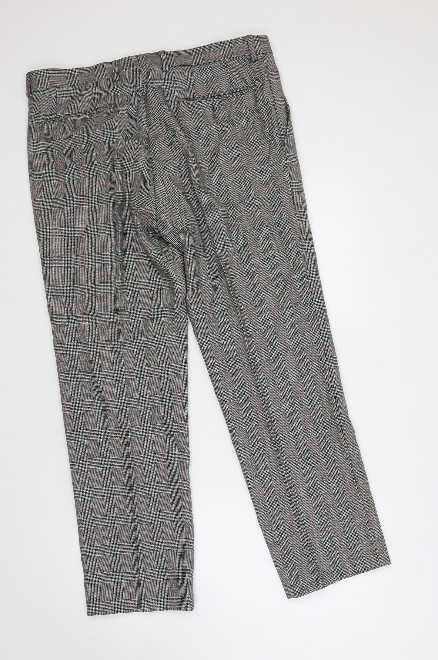 Savoy Taylors Mens Grey Plaid Wool Dress Pants Trousers Size 34 in L28 in Regular Zip