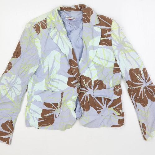FSR Womens Blue Floral Jacket Blazer Size 10 Button