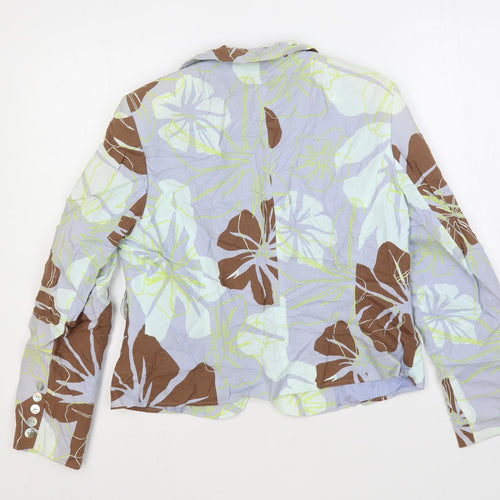 FSR Womens Blue Floral Jacket Blazer Size 10 Button