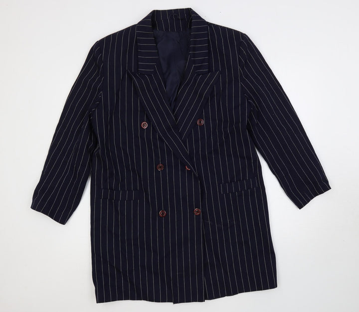 C&A Womens Blue Striped Jacket Blazer Size 14 Button