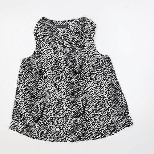 Marks and Spencer Womens Black Animal Print Polyester Basic Blouse Size 8 V-Neck