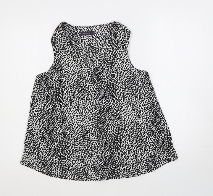 Marks and Spencer Womens Black Animal Print Polyester Basic Blouse Size 8 V-Neck