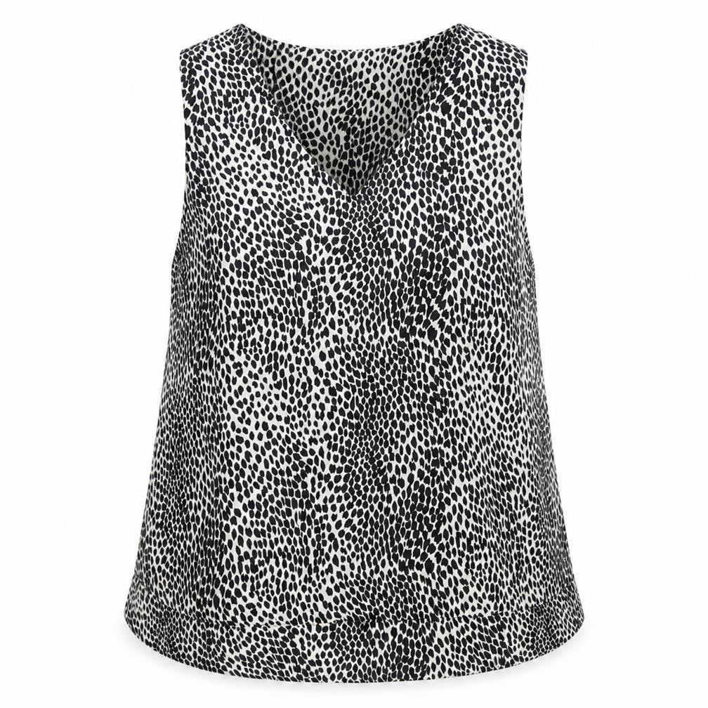 Front view of Marks & Spencer women’s black animal print polyester basic blouse, size UK 8, v-neck