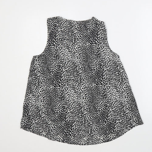 Marks and Spencer Womens Black Animal Print Polyester Basic Blouse Size 8 V-Neck