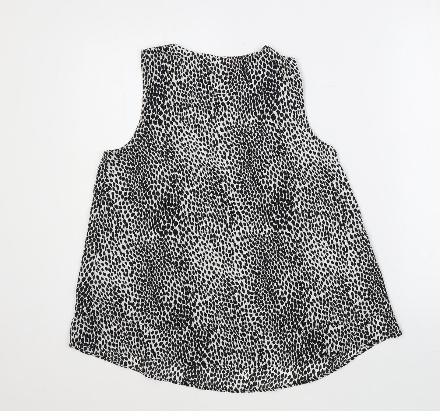 Marks and Spencer Womens Black Animal Print Polyester Basic Blouse Size 8 V-Neck