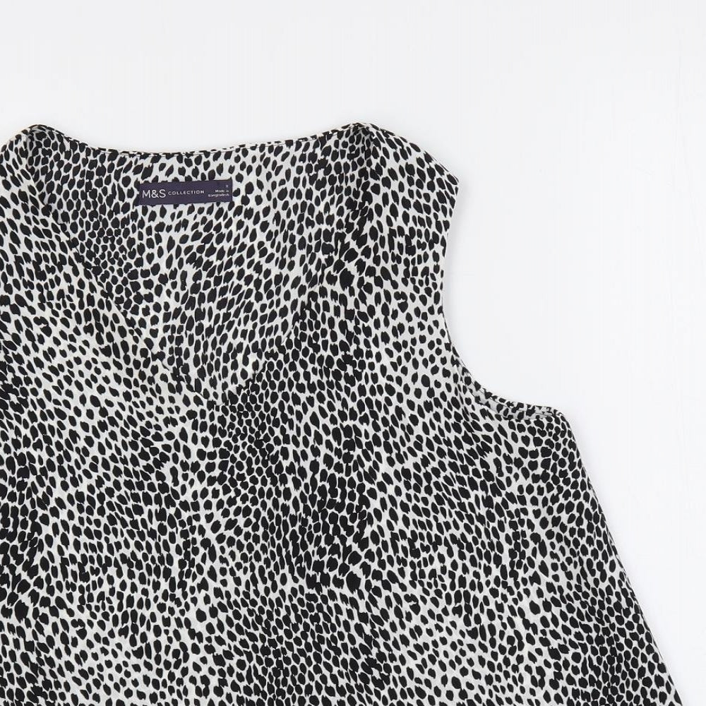 Marks and Spencer Womens Black Animal Print Polyester Basic Blouse Size 8 V-Neck
