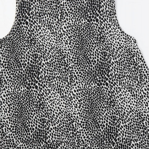 Marks and Spencer Womens Black Animal Print Polyester Basic Blouse Size 8 V-Neck