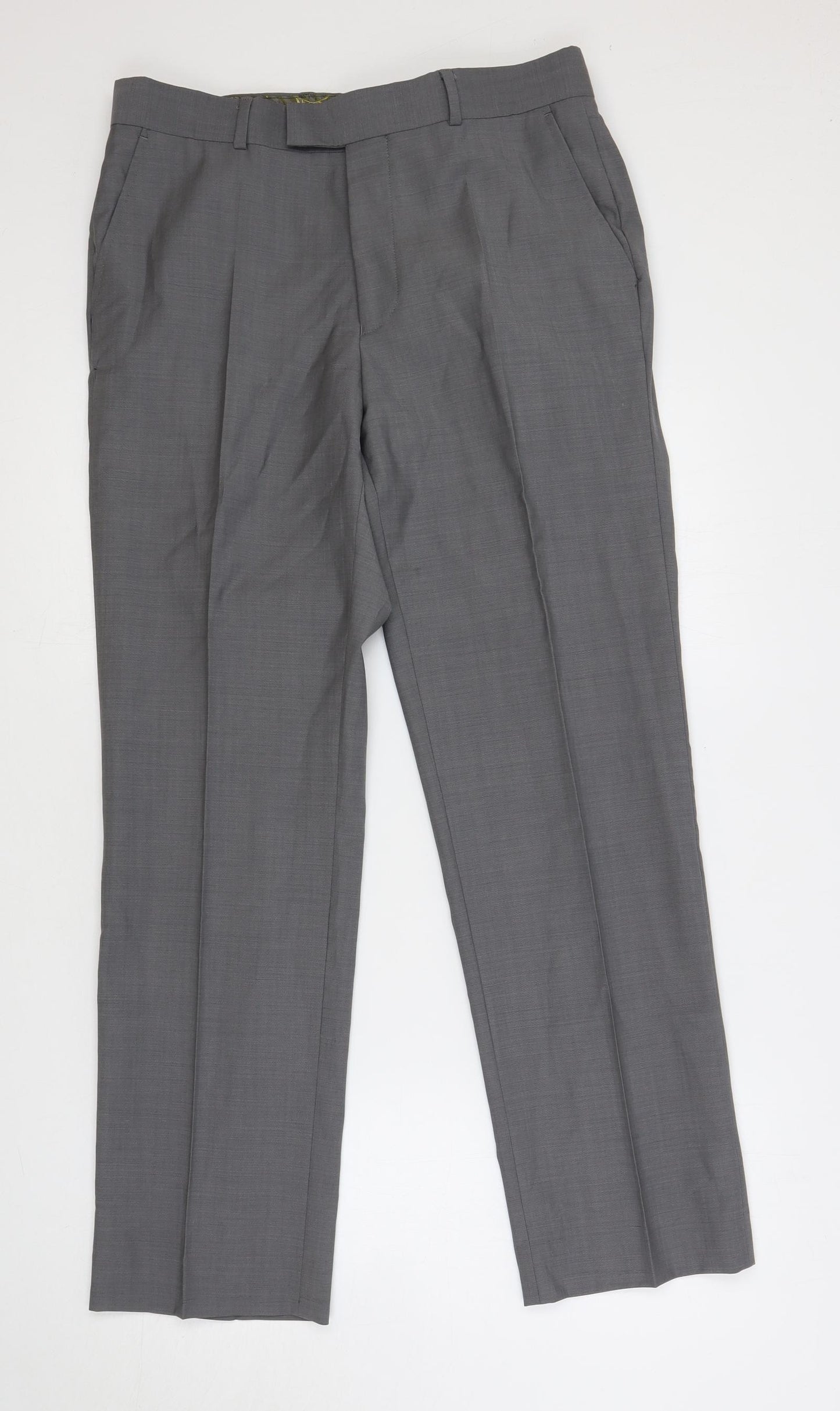 Ted Baker Mens Grey Polyacrylate Fibre Dress Pants Trousers Size 32 in L31 in Regular Zip