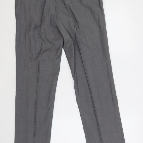 Ted Baker Mens Grey Polyacrylate Fibre Dress Pants Trousers Size 32 in L31 in Regular Zip