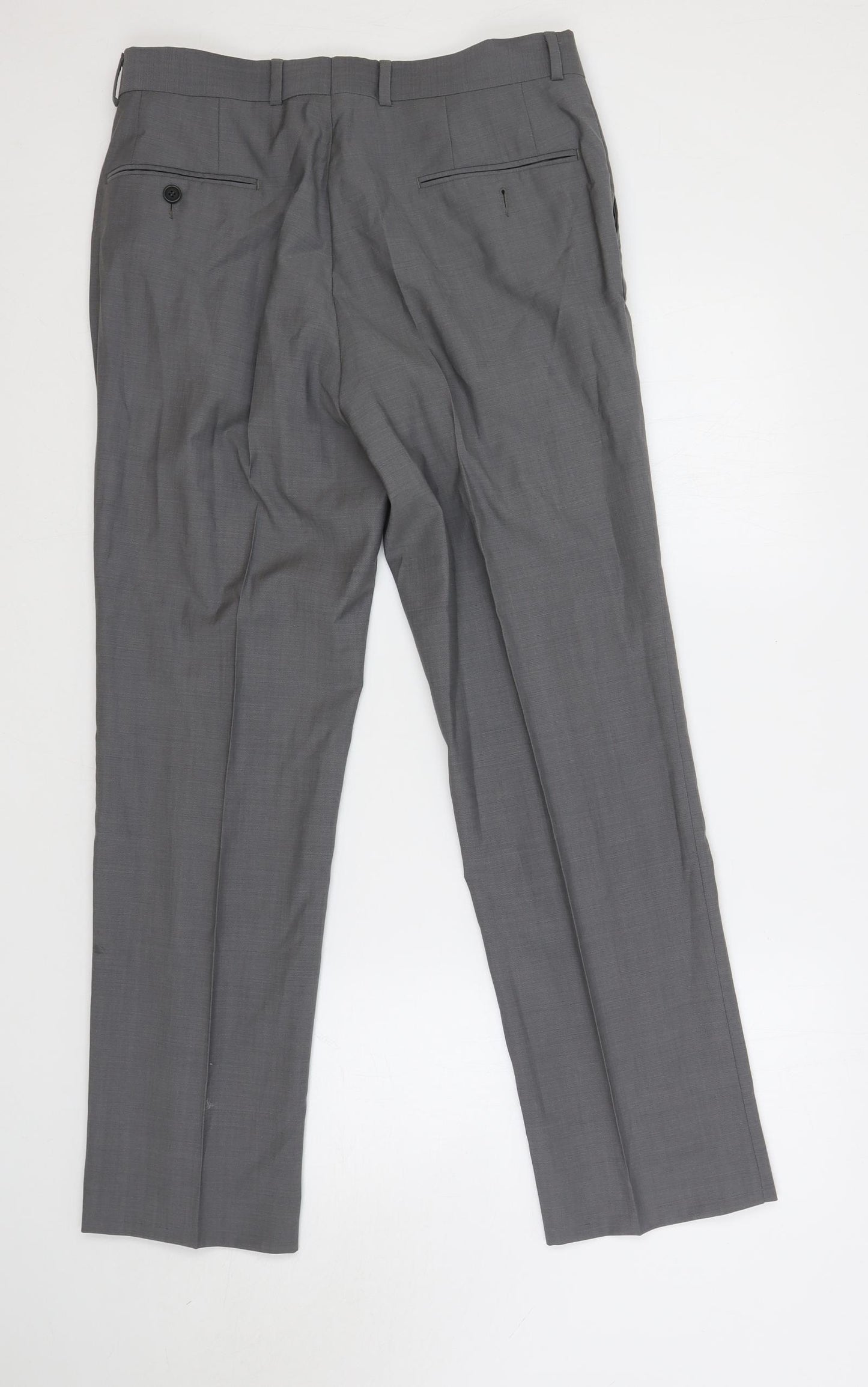 Ted Baker Mens Grey Polyacrylate Fibre Dress Pants Trousers Size 32 in L31 in Regular Zip