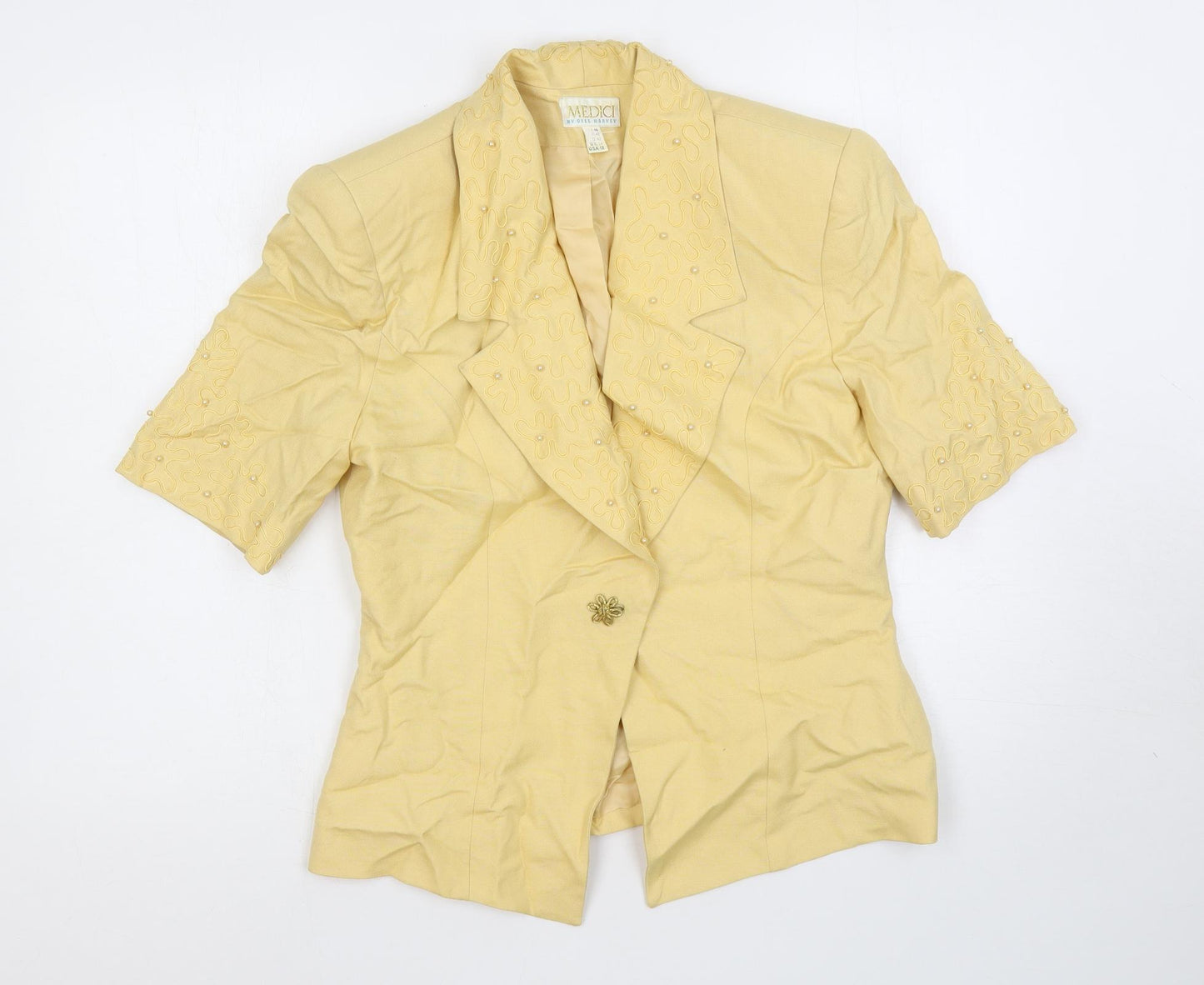 Medici Womens Yellow Jacket Blazer Size 14 Button - Beaded