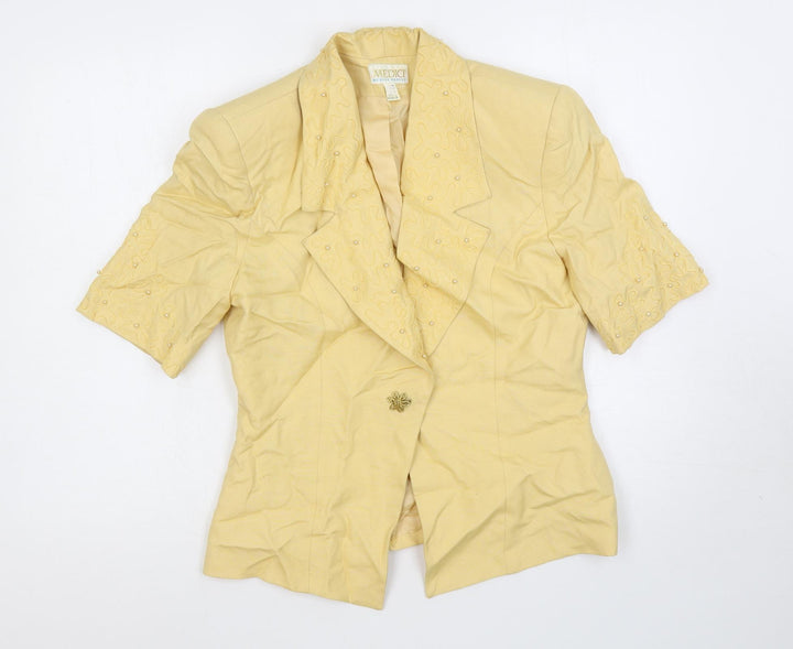 Medici Womens Yellow Jacket Blazer Size 14 Button - Beaded