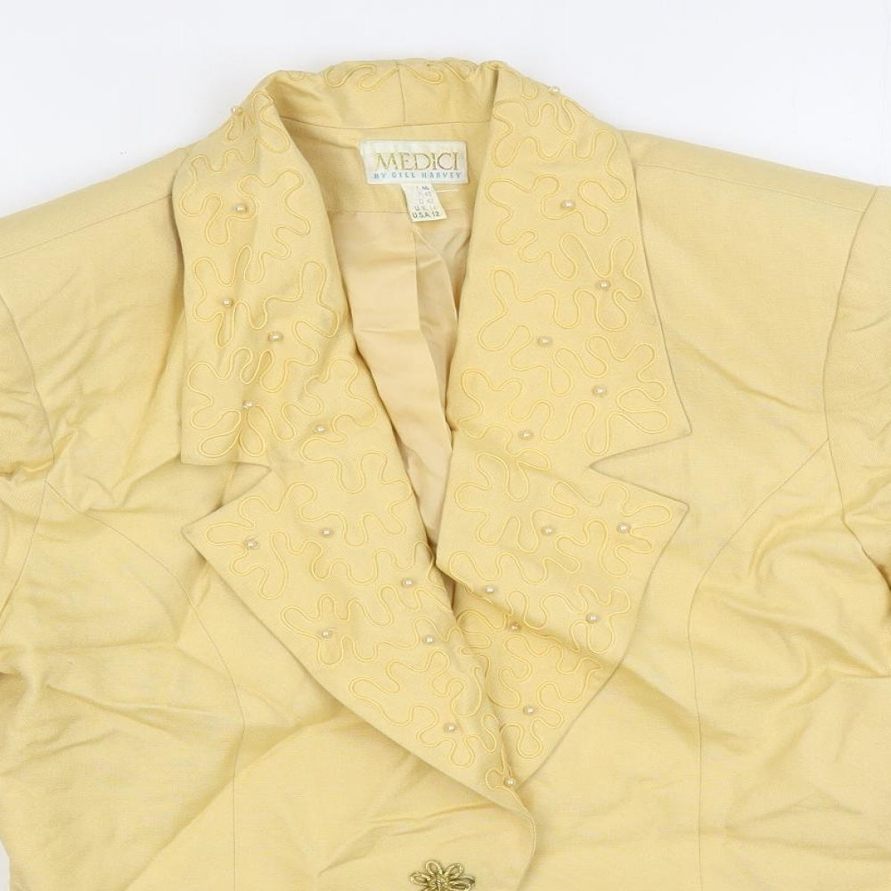 Medici Womens Yellow Jacket Blazer Size 14 Button - Beaded