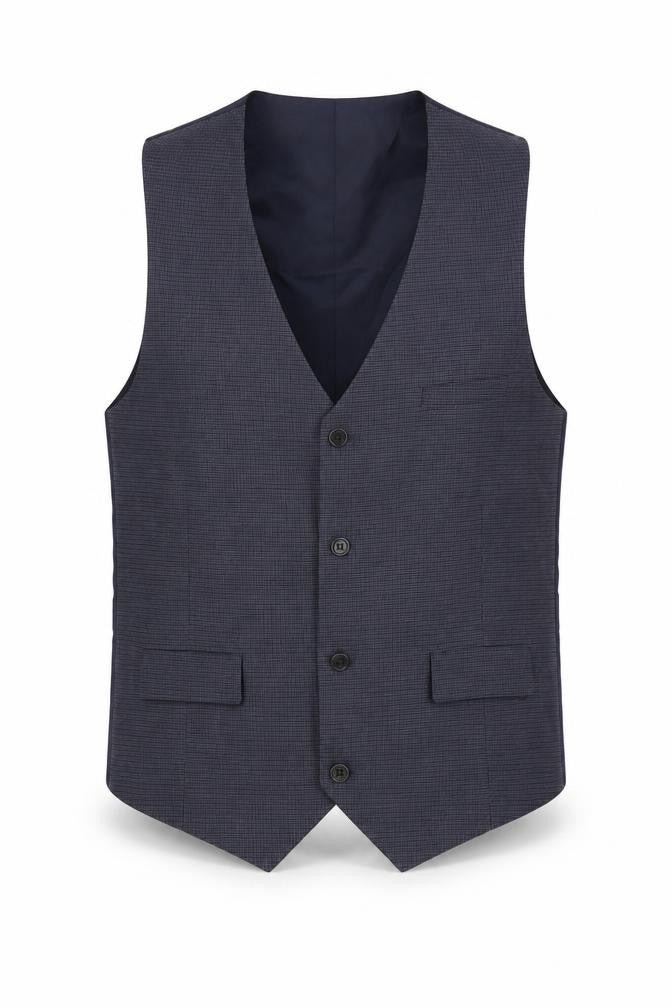 Front view of ASOS men’s blue polyester jacket suit waistcoat, size 40, regular