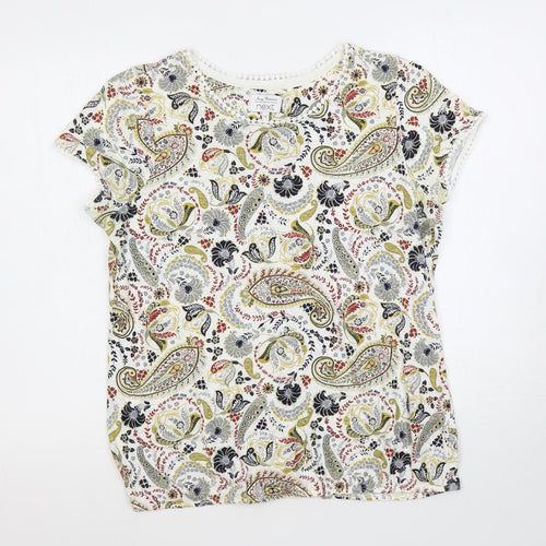 NEXT Womens White Paisley Cotton Basic T-Shirt Size 16 Round Neck
