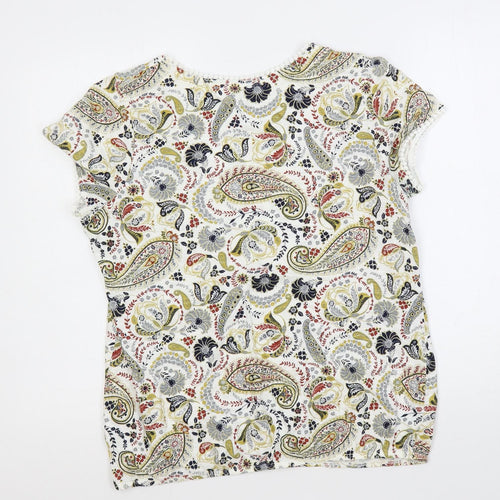 NEXT Womens White Paisley Cotton Basic T-Shirt Size 16 Round Neck