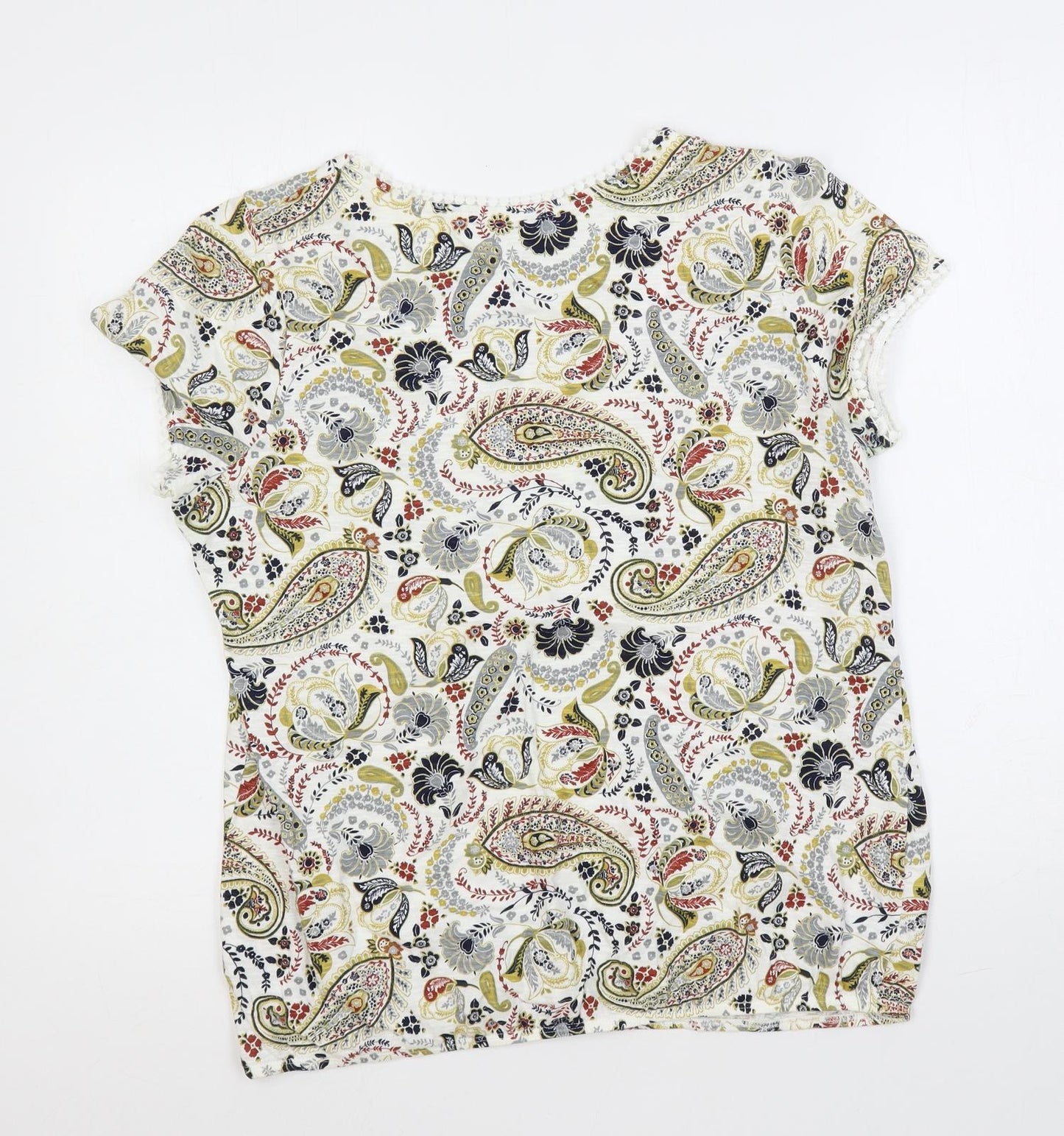 NEXT Womens White Paisley Cotton Basic T-Shirt Size 16 Round Neck