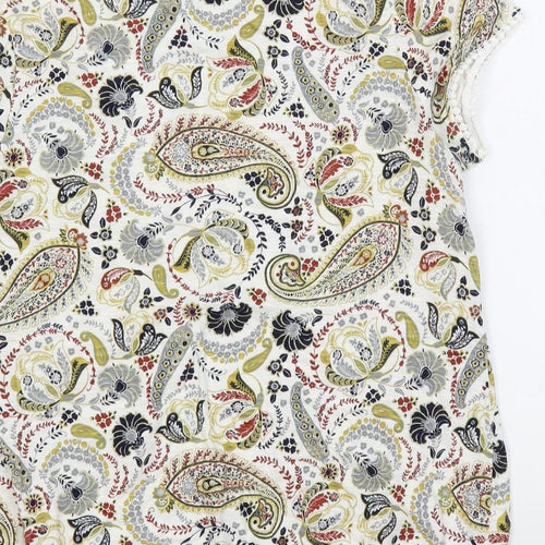 NEXT Womens White Paisley Cotton Basic T-Shirt Size 16 Round Neck