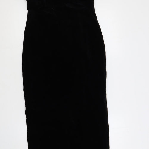 NICOLE FARHI Womens Black Polyester Slip Dress Size 12 V-Neck Zip