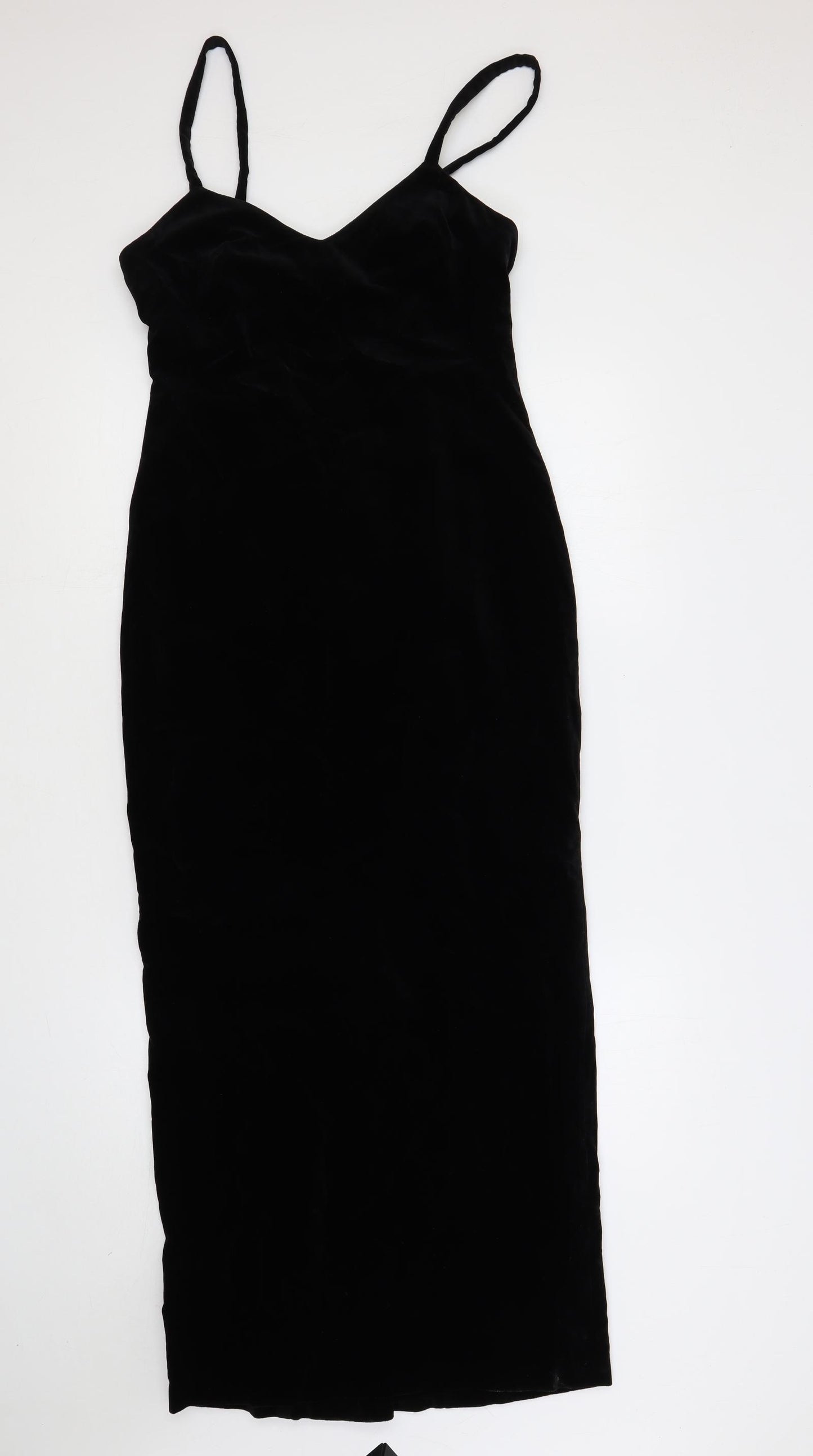 NICOLE FARHI Womens Black Polyester Slip Dress Size 12 V-Neck Zip