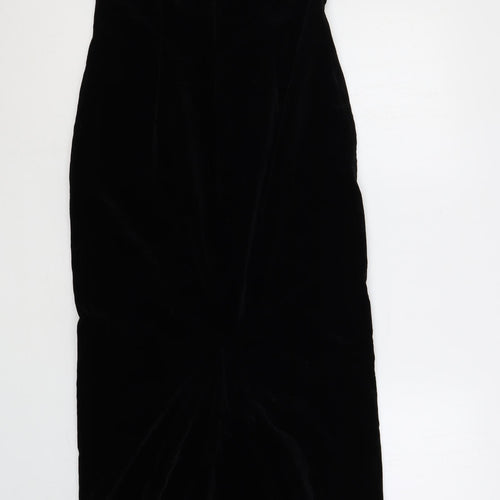 NICOLE FARHI Womens Black Polyester Slip Dress Size 12 V-Neck Zip