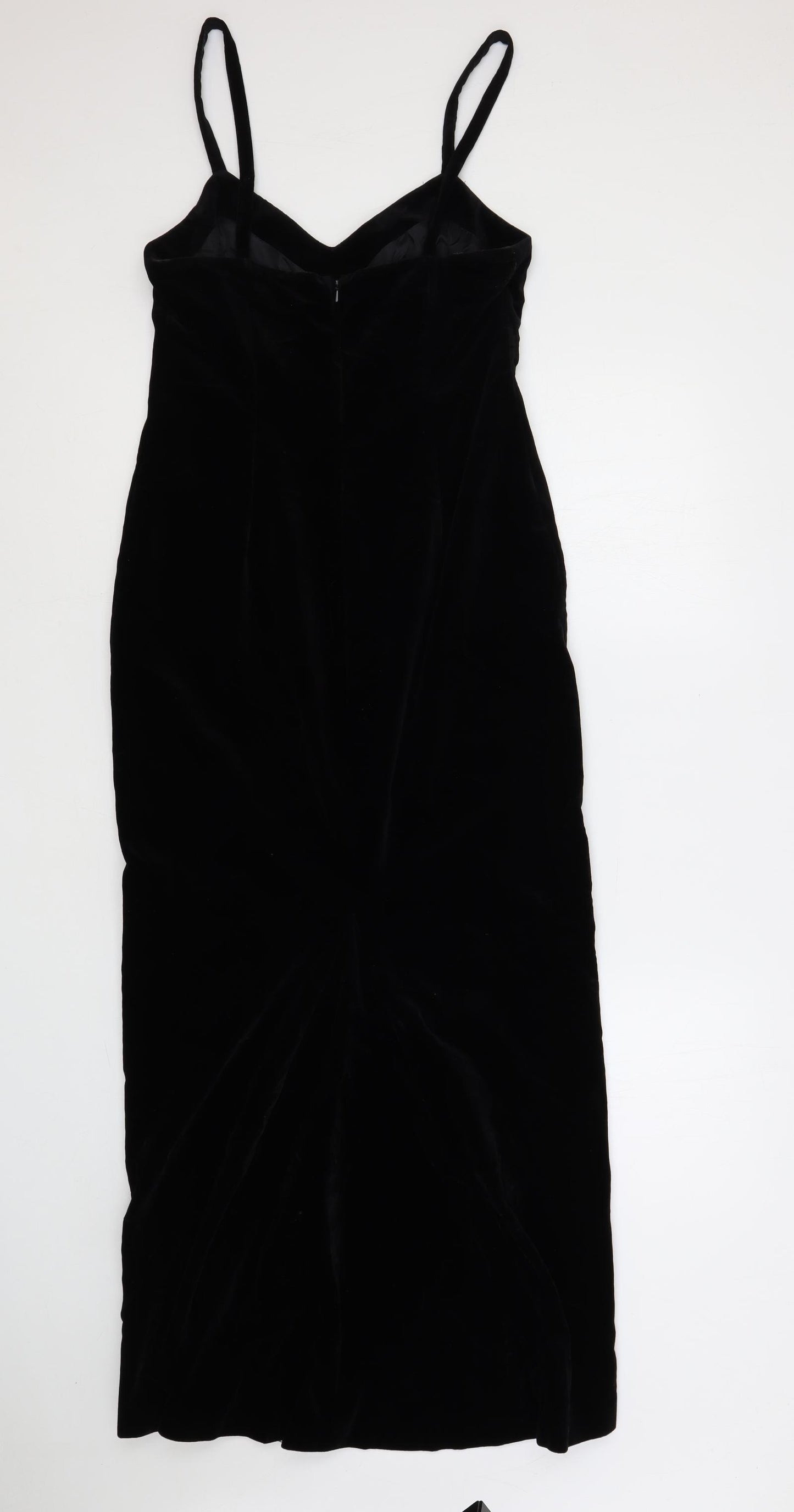 NICOLE FARHI Womens Black Polyester Slip Dress Size 12 V-Neck Zip