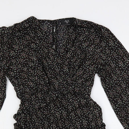 AX Paris Womens Black Floral Polyester Sheath Size 10 V-Neck Button - Ruffle