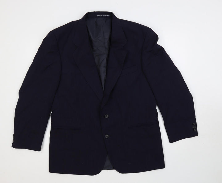 Burton Mens Blue Striped Wool Jacket Suit Jacket Size 44 Regular