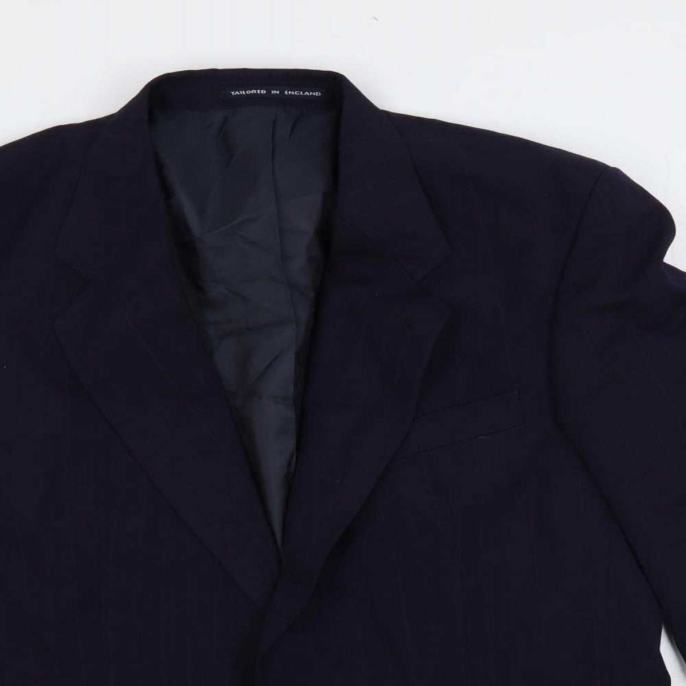 Burton Mens Blue Striped Wool Jacket Suit Jacket Size 44 Regular