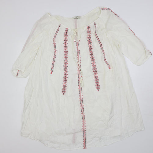 NEXT Womens White Viscose Kaftan Size 14 Boat Neck Pullover - Embroidered