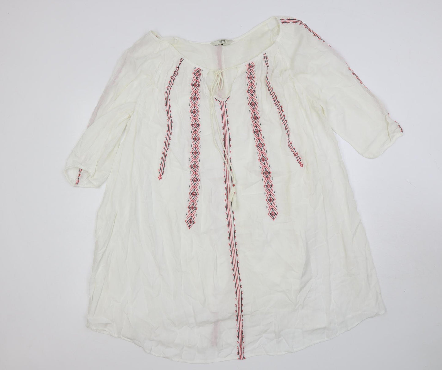 NEXT Womens White Viscose Kaftan Size 14 Boat Neck Pullover - Embroidered