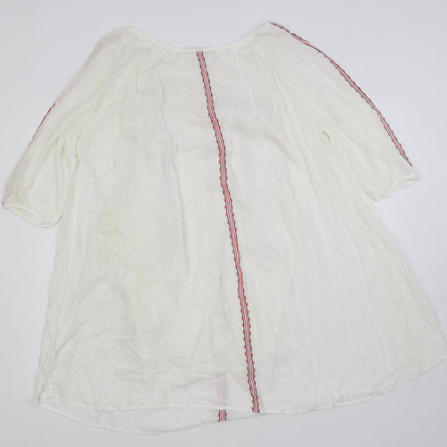 NEXT Womens White Viscose Kaftan Size 14 Boat Neck Pullover - Embroidered