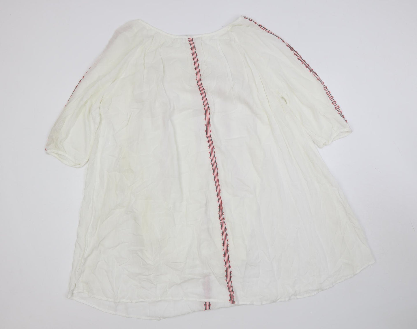 NEXT Womens White Viscose Kaftan Size 14 Boat Neck Pullover - Embroidered