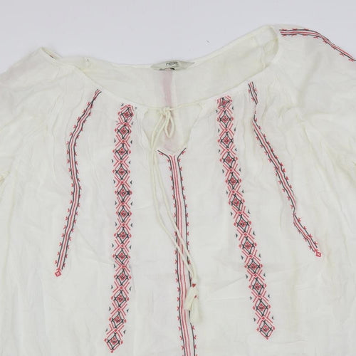 NEXT Womens White Viscose Kaftan Size 14 Boat Neck Pullover - Embroidered