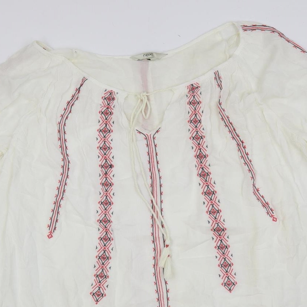 NEXT Womens White Viscose Kaftan Size 14 Boat Neck Pullover - Embroidered