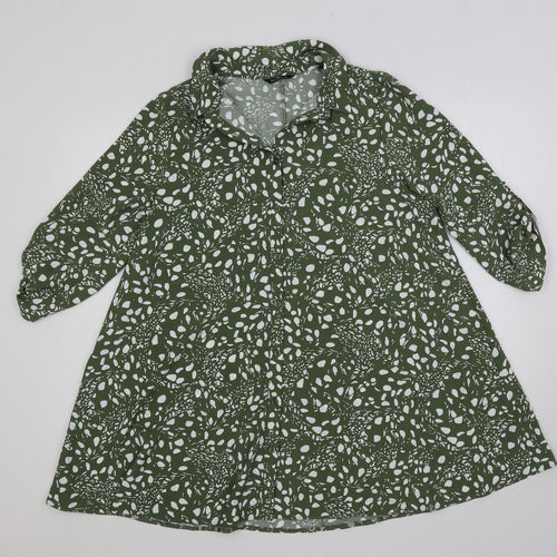 Roman Womens Green Geometric Polyester Shirt Dress Size 12 Collared Button
