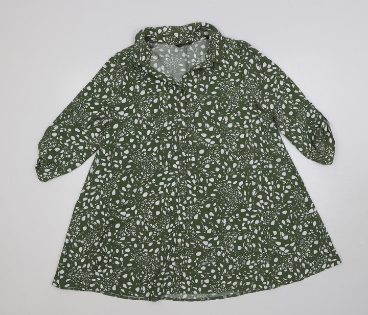 Roman Womens Green Geometric Polyester Shirt Dress Size 12 Collared Button