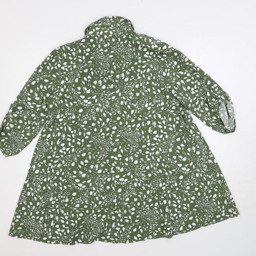 Roman Womens Green Geometric Polyester Shirt Dress Size 12 Collared Button