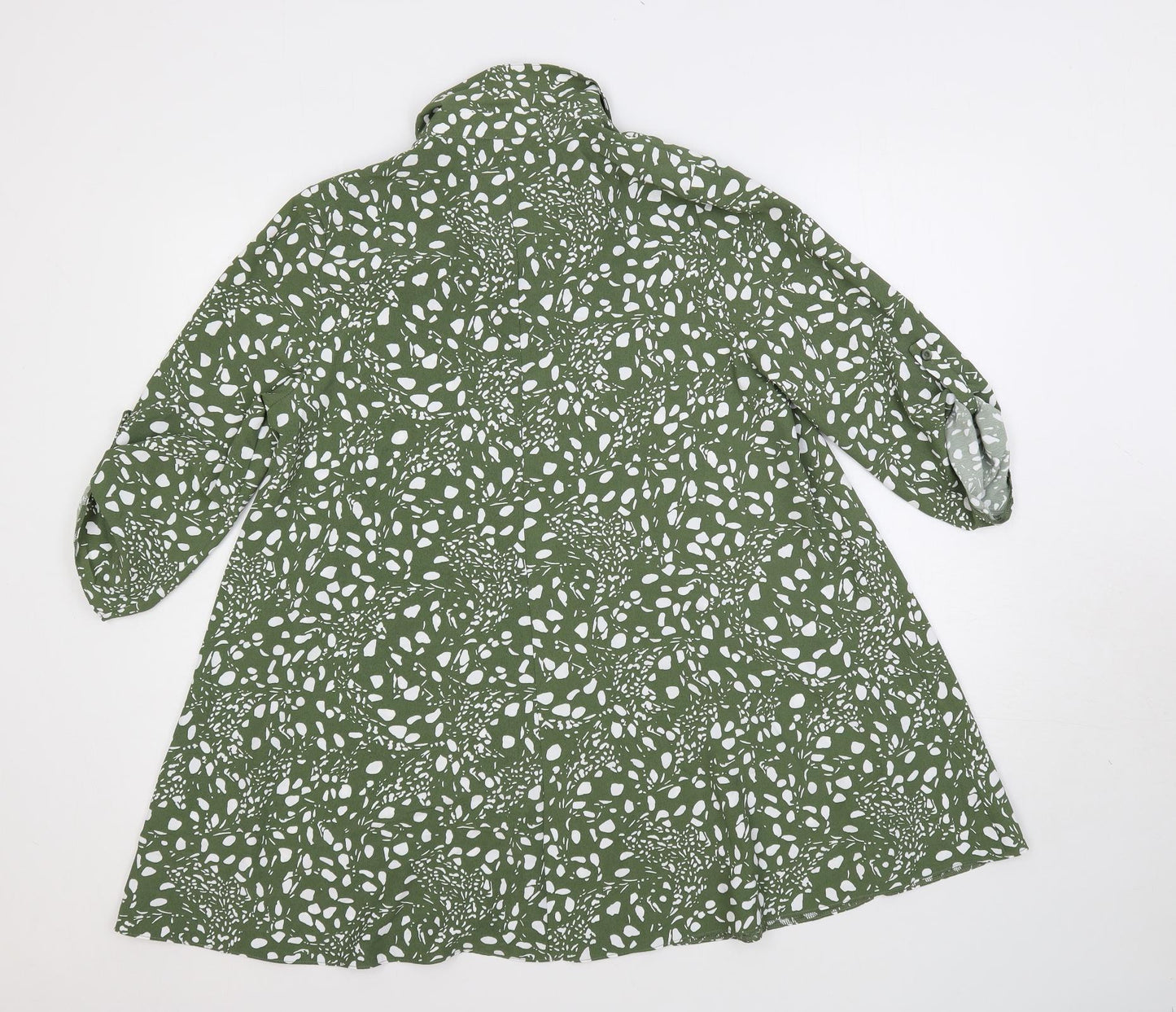Roman Womens Green Geometric Polyester Shirt Dress Size 12 Collared Button