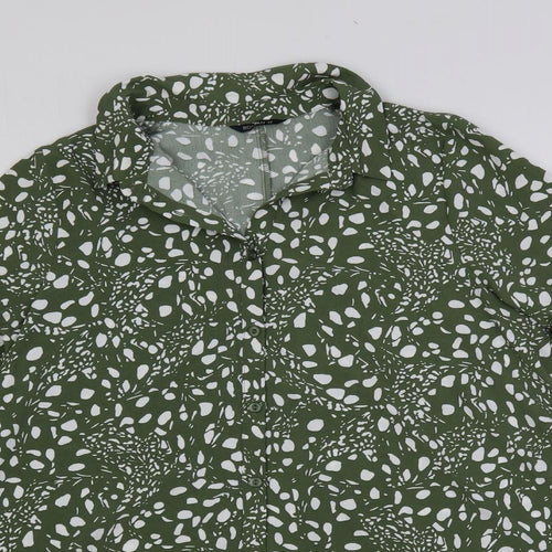 Roman Womens Green Geometric Polyester Shirt Dress Size 12 Collared Button