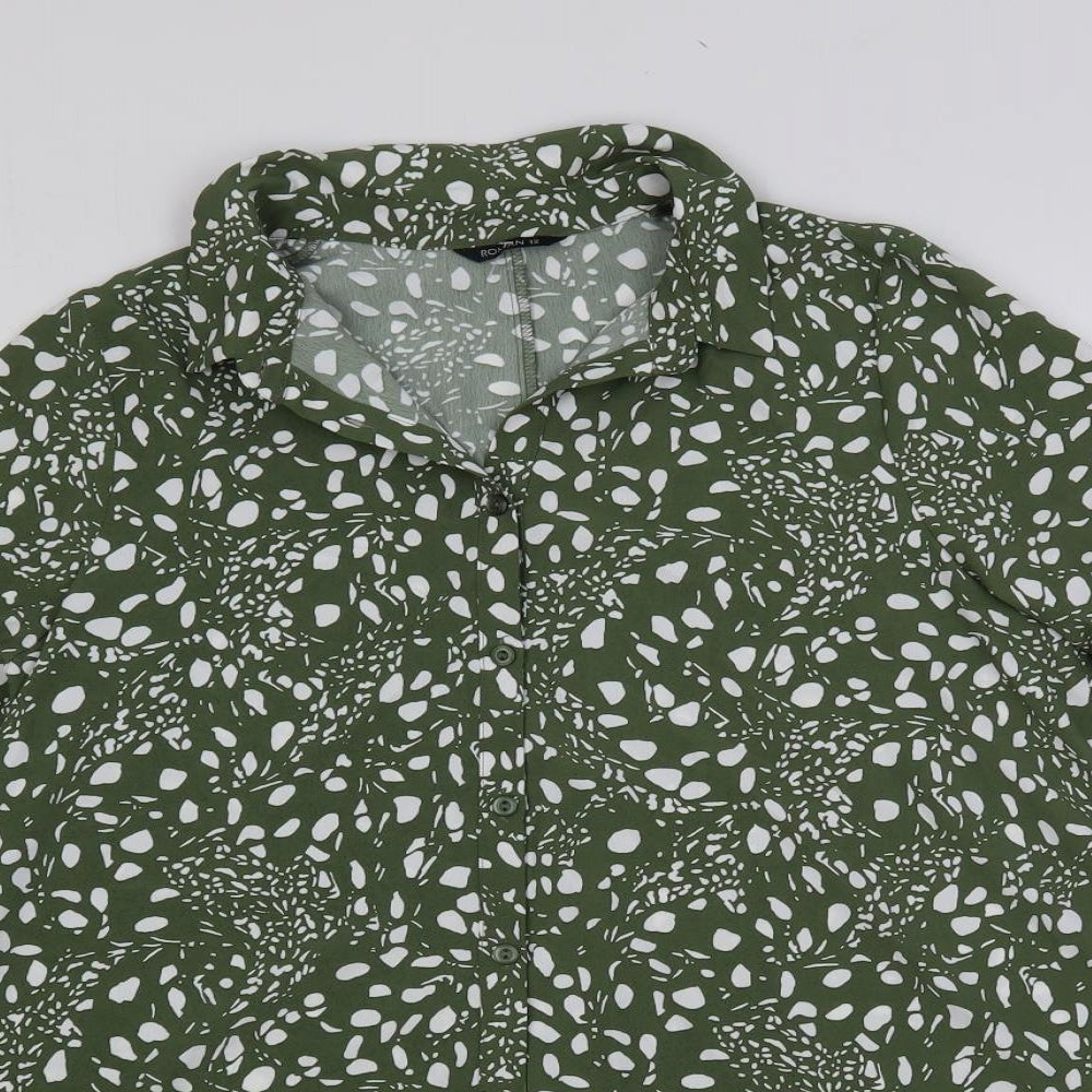 Roman Womens Green Geometric Polyester Shirt Dress Size 12 Collared Button