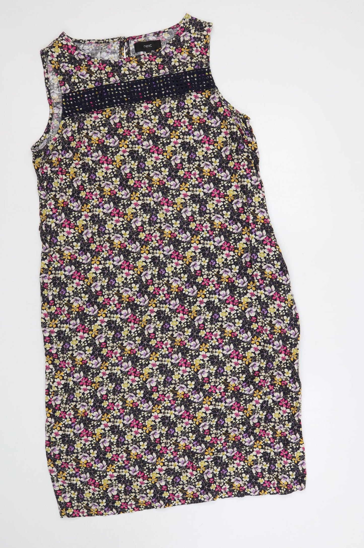 NEXT Womens Multicoloured Floral Linen Sheath Size 14 Boat Neck Button
