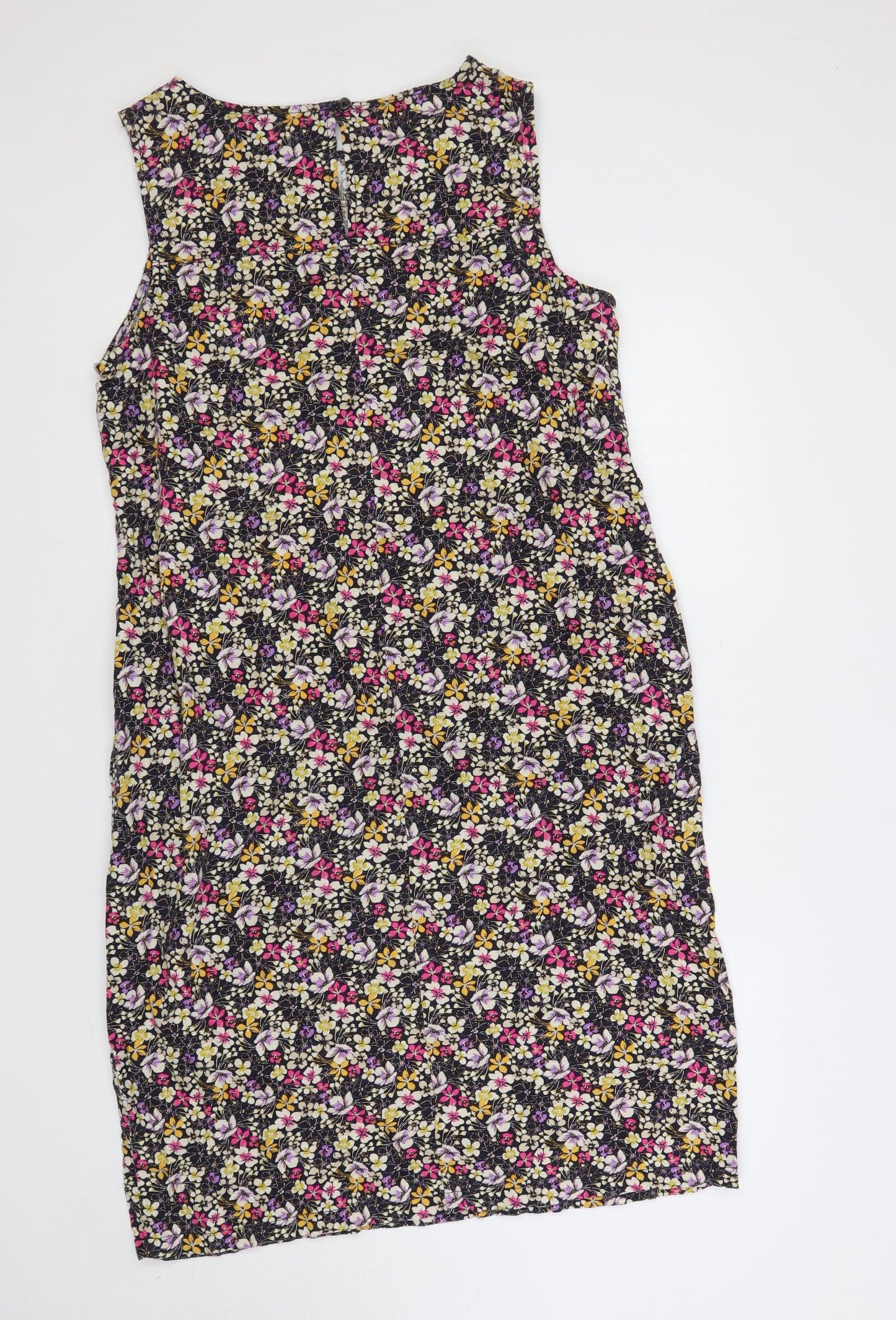 NEXT Womens Multicoloured Floral Linen Sheath Size 14 Boat Neck Button