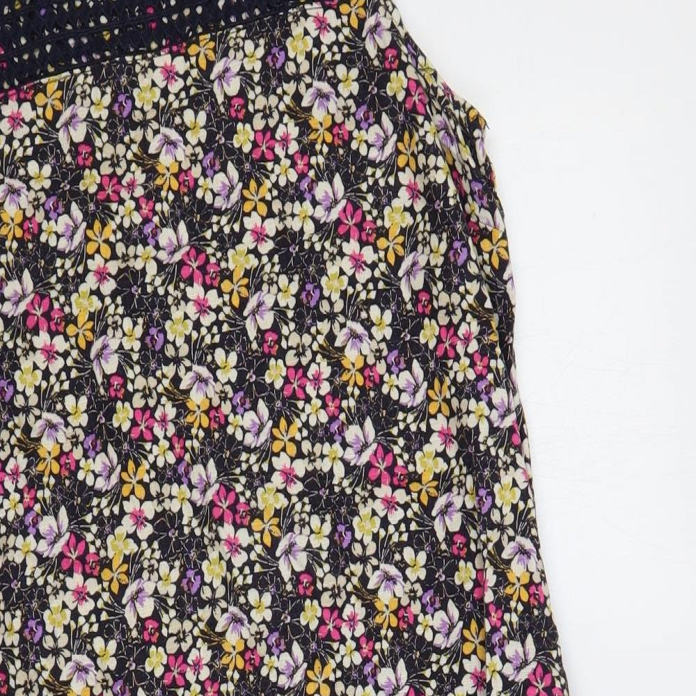 NEXT Womens Multicoloured Floral Linen Sheath Size 14 Boat Neck Button