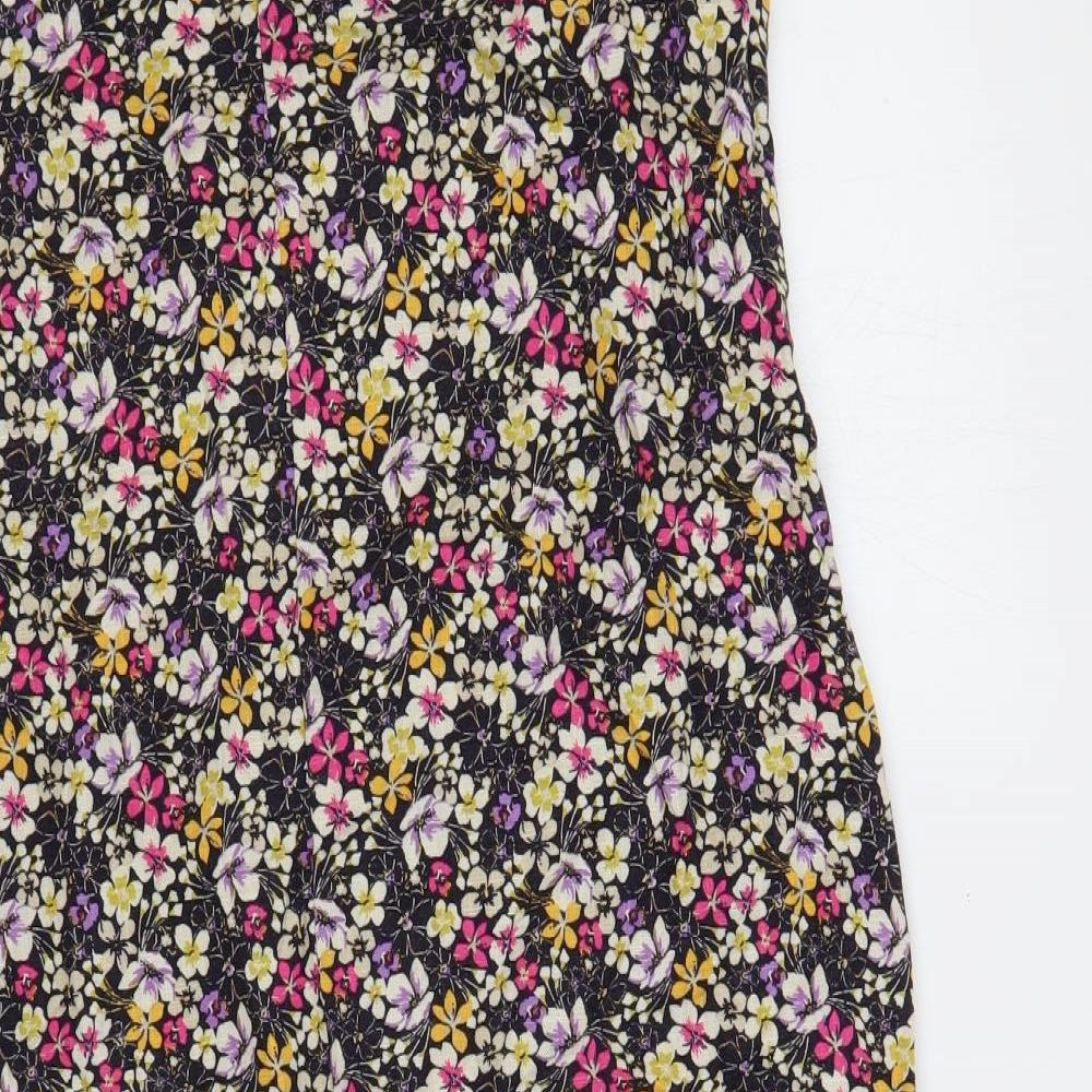 NEXT Womens Multicoloured Floral Linen Sheath Size 14 Boat Neck Button