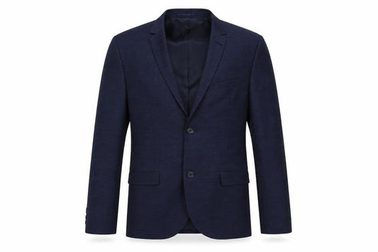 Front view of H&M men’s blue polyester jacket suit jacket, size 38, regular