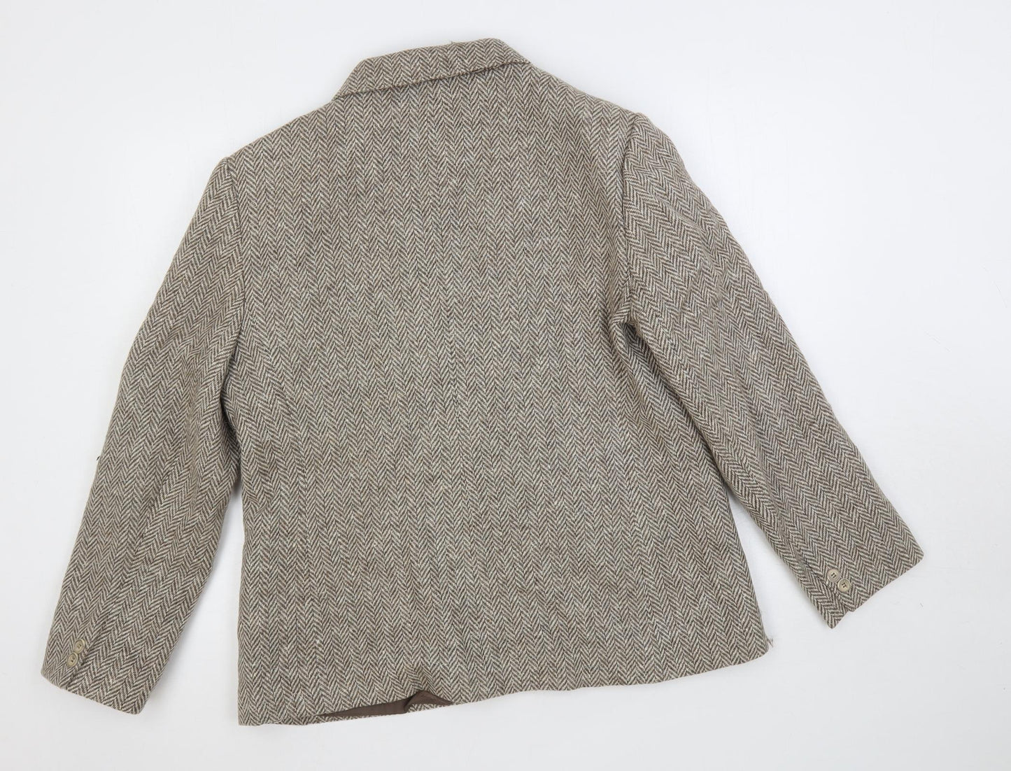 St Michael Womens Brown Herringbone Jacket Blazer Size L Button - Vintage