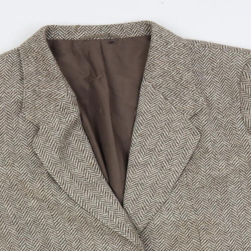 St Michael Womens Brown Herringbone Jacket Blazer Size L Button - Vintage