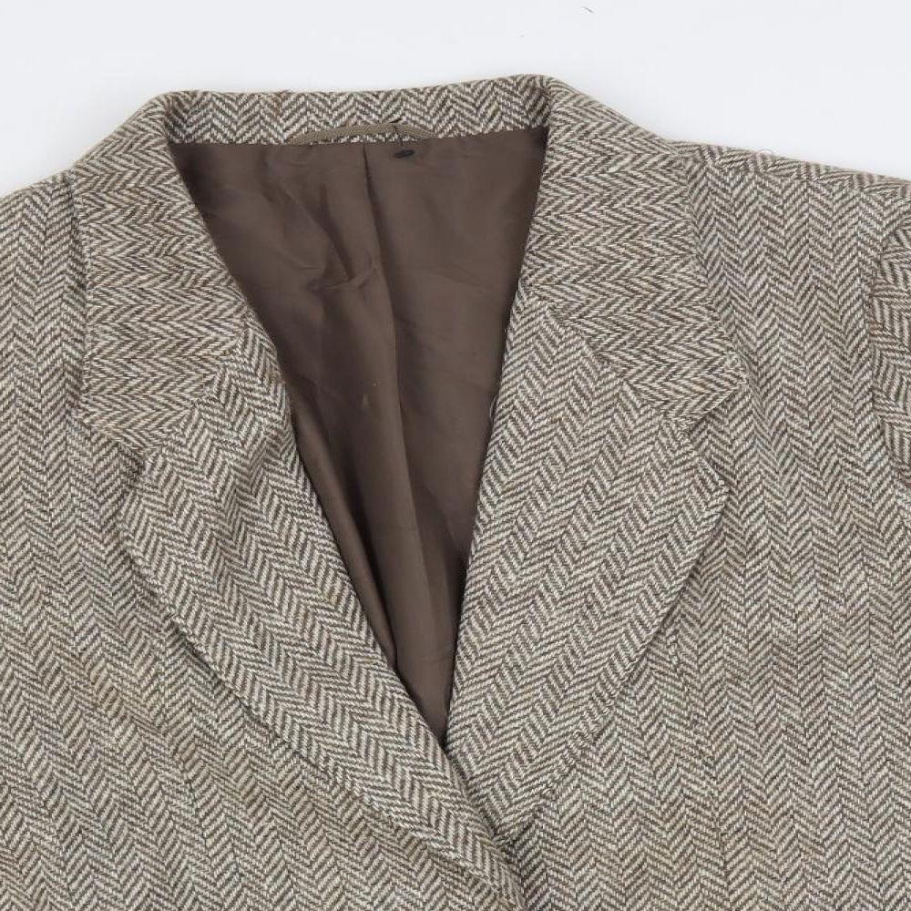 St Michael Womens Brown Herringbone Jacket Blazer Size L Button - Vintage